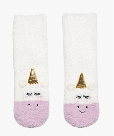 GEMO Chaussettes fille en maille peluche avec motif licorne Beige