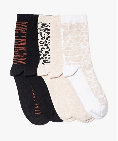 GEMO Chaussettes femme tige haute motif animalier kaki chine