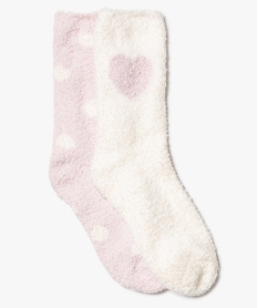 GEMO Chaussettes femme en maille bouclette à motifs pois et coeurs Rose