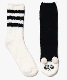 chaussettes femme en maille bouclette a motif panda (lot de 2) noirA166001_1
