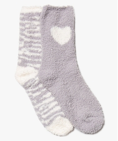 GEMO Chaussettes femme en maille peluche (lot de 2) Gris