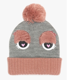 GEMO Bonnet fille à pompon et motif yeux Gris