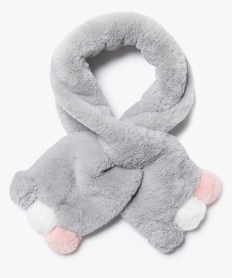 GEMO Echarpe fille en peluche avec finitions 3 pompons Gris