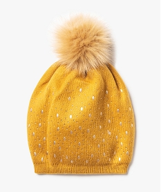 GEMO Bonnet femme doublé à strass et pompon Jaune