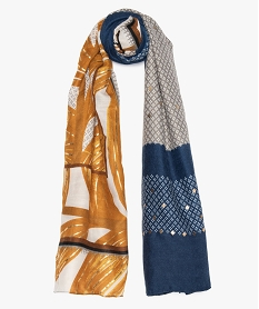 foulard femme grandes dimensions a motifs et details dores blancA174101_1