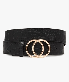 GEMO Ceinture femme aspect croco à anneaux dorés Noir