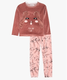 pyjama fille en velours a motif lapin fantaisie roseA175201_1