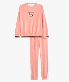 GEMO Pyjama fille en velours avec motif panda et bandes contrastantes Rose