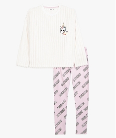 GEMO Pyjama fille bi-matières à motif licorne Blanc