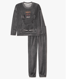 GEMO Pyjama fille en velours avec broderie et oreilles en relief Gris