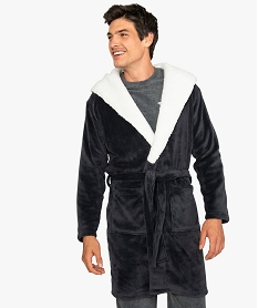 GEMO Robe de chambre homme en maille pilou avec capuche contrastante Gris