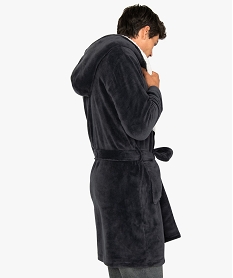 robe de chambre homme en maille pilou avec capuche contrastante grisA177601_3