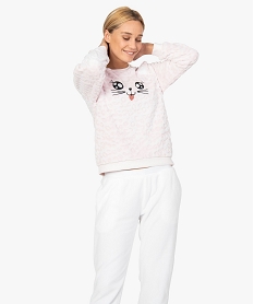 GEMO Pyjama femme en matière peluche douce et chaude Rose