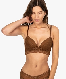 GEMO Soutien-gorge push up à bonnets coqués en dentelle macramé Brun