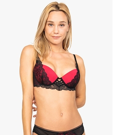 soutien-gorge femme push-up en dentelle et microfibre contrastante noirA181401_1