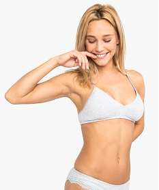 GEMO Soutien-gorge femme triangle à dos dentelle en coton bio Gris