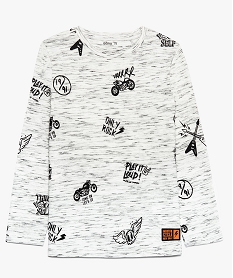 GEMO Tee-shirt garçon chiné à manches longues motif rock Gris