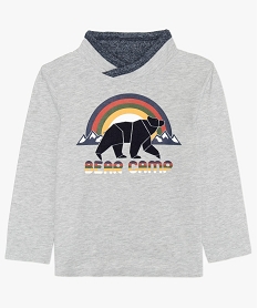 GEMO Tee-shirt garçon imprimé avec col châle bleu chine