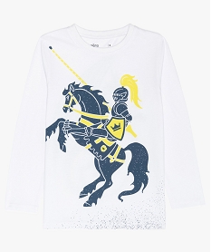 GEMO Tee-shirt garçon à manches longues à motif coloré blanc vif