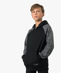 sweat garcon bicolore et bi-matieres avec capuche noir sweatsA185001_1