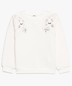 sweat fille bi-matieres avec motif felin beige sweatsA186101_1