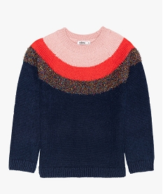 pull fille manches raglan a bandes multicolores et brillantes beigeA188201_1