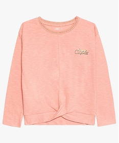 GEMO Tee-shirt fille avec touches pailletées et effet noué dans le bas Rose