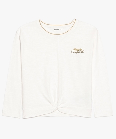 GEMO Tee-shirt fille avec touches pailletées et effet noué dans le bas Beige