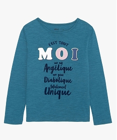 GEMO Tee-shirt fille à manches longues avec motifs brillants et paillettes bleu chine