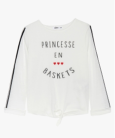 GEMO Tee-shirt fille noué à manches longues et paillettes Beige