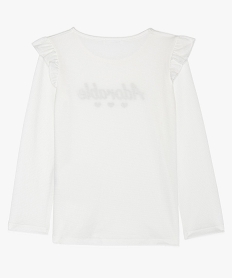 tee-shirt fille en crepe extensible a epaules volantees et inscription pailletee beigeA191301_3
