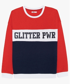GEMO Sweat fille tricolore avec inscription pailletée rouge standard