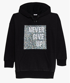 GEMO Sweat fille à capuche avec large motif à sequins noir standard