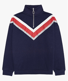 sweat fille a col montant avec motif tricolore en forme de v bleuA192701_1