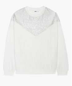 GEMO Sweat fille avec empiècement brillant en forme de V blanc chine