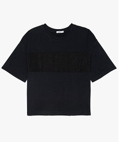 GEMO Tee-shirt fille coupe large et courte avec bande pailletée noir standard