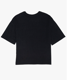 tee-shirt fille coupe large et courte avec bande pailletee noirA193701_2