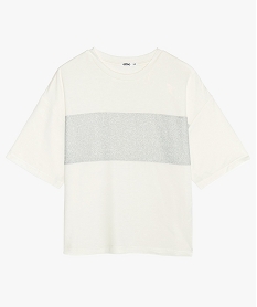 GEMO Tee-shirt fille coupe large et courte avec bande pailletée blanc chine