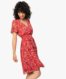 GEMO Robe femme à manches courtes et motif fleuris Imprimé