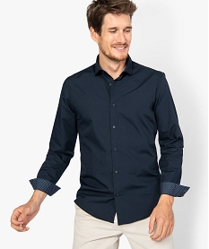 GEMO Chemise homme slim à col bicolore et repassage facile Bleu