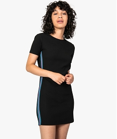 GEMO Robe femme forme tee-shirt avec bandes colorées sur les côtés Noir