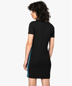 robe femme forme tee-shirt avec bandes colorees sur les cotes noirA200401_3