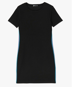 robe femme forme tee-shirt avec bandes colorees sur les cotes noirA200401_4