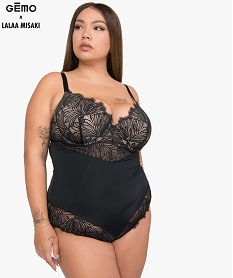 GEMO Body femme microfibre et dentelle - Gémo x Lalaa Misaki Noir