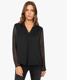 GEMO Blouse femme en voile avec fines rayures pailletées Noir