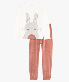 GEMO Pyjama fille en velours avec motif lapin brodé et paillettes Blanc