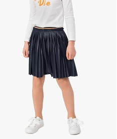 jupe plissee fille avec paillettes et ceinture elastiquee bleuA202101_2