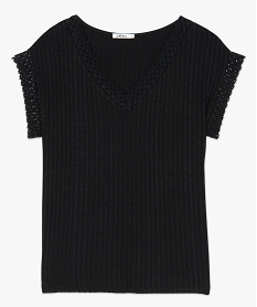 tee-shirt femme a manches courtes avec col v en dentelle noirA205201_4