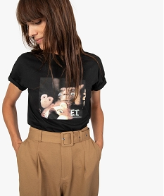 tee-shirt femme a manches courtes avec motif e.t. noirA207101_2