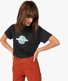 tee-shirt femme a manches courtes avec motif universal noirA207701_1